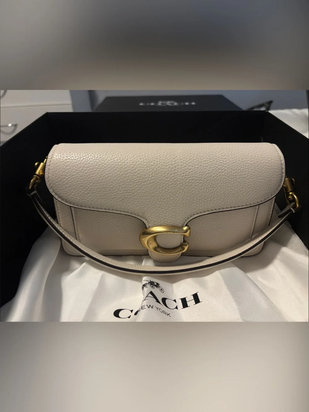 Coach Tabby with gold hardware/ gold chain extender/ cross body strap and wallet